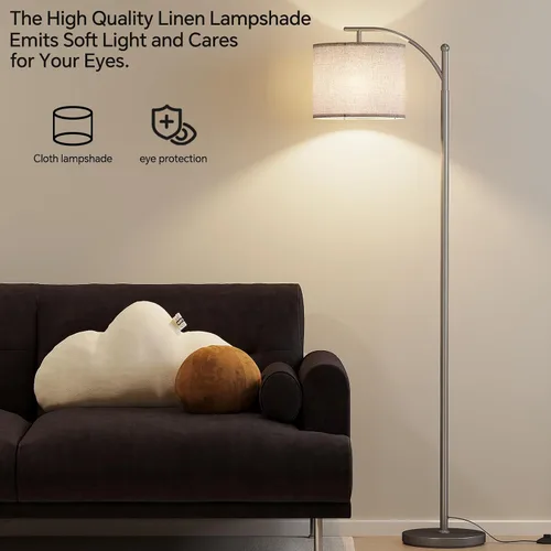Miniatura 5 de SUNMORY Lámpara de pie de arco, moderna lámpara de pie con bombilla de 9 W y 3 temperaturas de color, lámparas de pie de metal con pantalla colgante