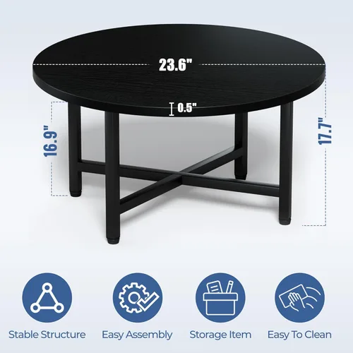Miniatura 3 de Mesa de Centro, Mesas de Centro Pequeñas de 23.6", Mesas de Centro Redondas Negras para Sala de Estar, Mesa de Piso para Sentarse en el Suelo, Mesa