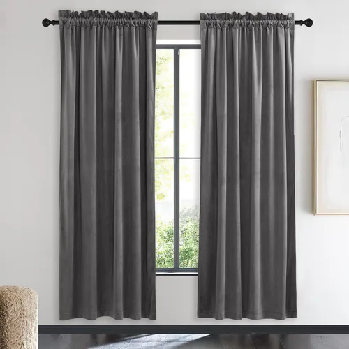 Miniatura 140 de NICETOWN Cortinas opacas de terciopelo extralargas negras de 120 pulgadas de largo para telón de fondo, cortinas de terciopelo con aislamiento Serie