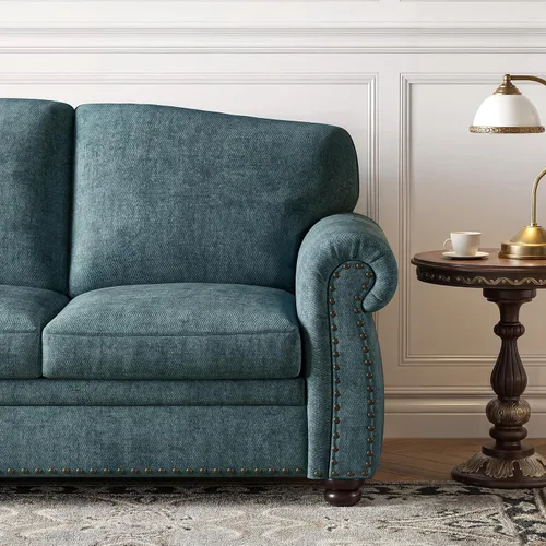 Miniatura 7 de ONBRILL Sofá de 90 pulgadas con ribete de tachuelas para sala de estar, sofá de brazos redondeados con asiento de 23 pulgadas de profundidad, cómodo
