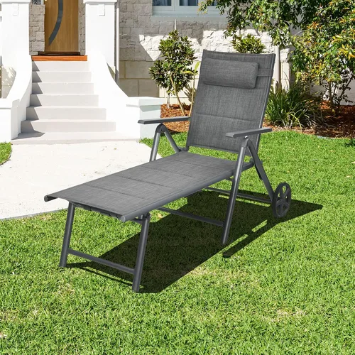 Miniatura 2 de RELAX4LIFE Tumbona para patio con ruedas – Silla reclinable plegable acolchada con almohada extraíble, respaldo ajustable, sillas de playa