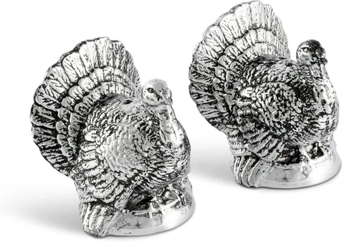 Miniatura 2 de Arthur Court Salero y pimentero de pavo de metal de aluminio de 2.25 pulgadas de alto, perfecto para tu mesa de Acción de Gracias