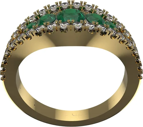 Miniatura 3 de Anillo de compromiso de diamantes y esmeraldas redondas naturales de oro de 14 quilates
