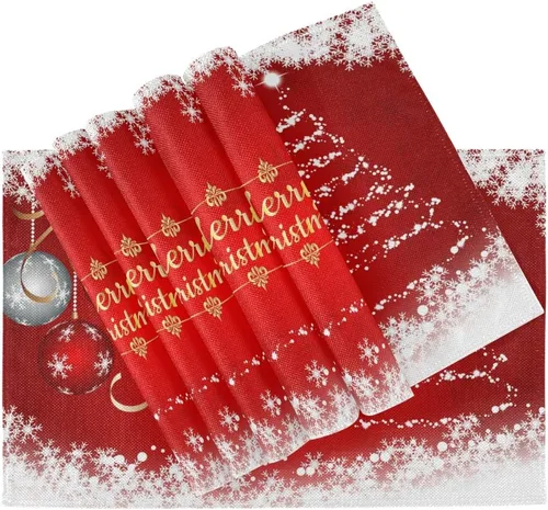 Miniatura 3 de Juego de 4 manteles individuales con diseño de árbol de Navidad, diseño de árbol de Navidad, resistentes al calor, manteles individuales lavables