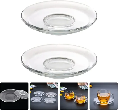 Miniatura 9 de Housoutil Plato de té de vidrio Platos de café Platillos de placa de vidrio transparente: 2 piezas de soporte de bolsa de té Decoración de mesa