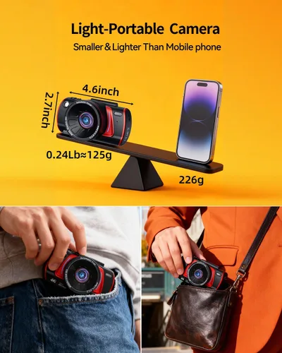 Miniatura 8 de Cámara digital 1080P para enfoque automático de fotografía, cámara WiFi de 50 MP con pantalla abatible de 3 pulgadas y 180° para YouTube, cámara
