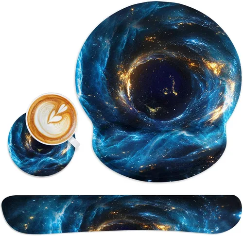 Miniatura 33 de Britimes Juego de alfombrillas ergonómicas para mouse con reposamuñecas, cielo nocturno abstracto, base de goma antideslizante, soporte para muñeca