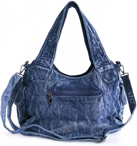 Miniatura 2 de Bolso Hobo de mezclilla para mujer, bolsos de mezclilla, bolso de hombro, remache tejido vintage, bolso de mano casual, bolso cruzado, Azul