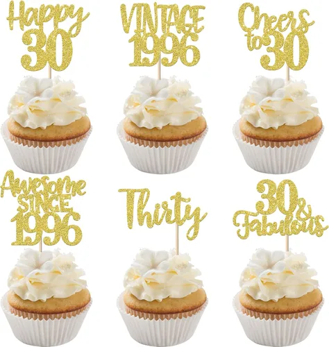 Miniatura 27 de Rsstarxi Paquete de 24 adornos para cupcakes vintage 2019 con purpurina negra para 5º cumpleaños, saludos a 5, cinco, 5, 5 fabulosos para cupcakes