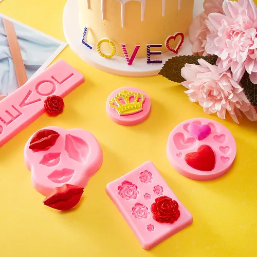 Miniatura 4 de 6 moldes de silicona para el día de San Valentín para chocolate, fondant, labios, corazón, rosa, flor, amor, corona, dulces, pasteles, cupcakes