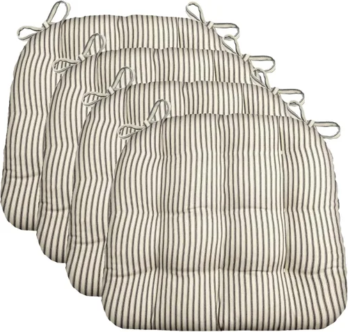 Miniatura 33 de Barnett Home Decor Ticking Stripe Berlin Blue - Almohadilla para silla de comedor con lazos, tamaño mediano 18, relleno de espuma de látex, lavable