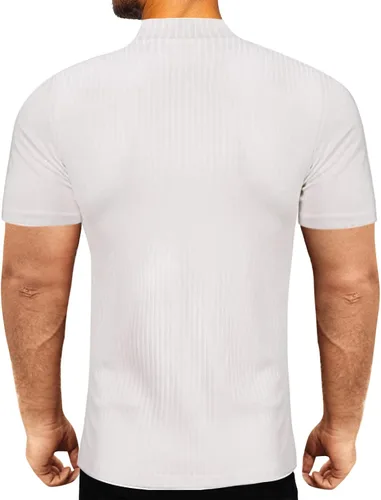 Miniatura 2 de Suéter de manga corta para hombre, cuello alto, acanalado, color sólido, básico, ajustado, ligero