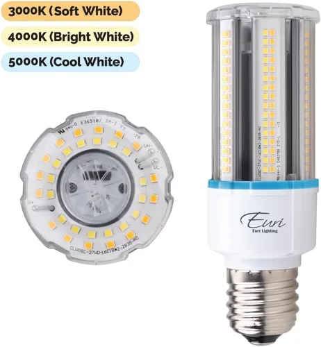 Miniatura 2 de Euri Lighting ECB27W-303sw, Bombilla LED de maíz, CCT (3K, 4K, 5K) y potencia sintonizable (27W, 18W, 12W), 135-150LM/W, 100~277VAC, atenuación