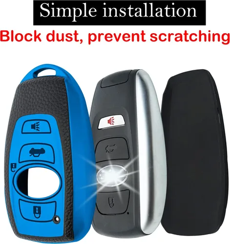 Miniatura 3 de Kirsnda Funda para llavero Subaru con llavero, funda para llave de TPU suave con textura, 4 botones para BRZ Legacy Outback Ascent Crosstrek Azul
