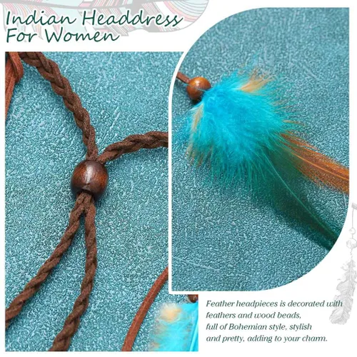 Miniatura 6 de GORTIN Diadema de plumas bohemias, disfraz gitano, tocado negro, bohemio, hippie, banda para el pelo para festival indio, accesorio para el cabello