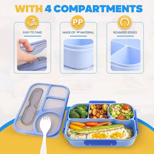 Miniatura 5 de EASYFUN Lonchera Bento para adultos, Caja de Almuerzo, lonchera con 4 compartimentos, a prueba de caídas, apta para lavavajillas y fabricada