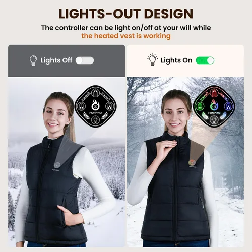 Miniatura 4 de FUNPRO Chaleco térmico para mujer, controlador inteligente 5 en 1, chaleco térmico con diseño de luces (no incluye batería)