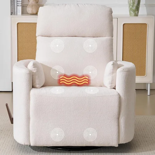 Miniatura 17 de Sillón reclinable mecedor giratorio de gran tamaño con masaje y calor, sillón reclinable giratorio para guardería con reposacabezas ajustable, silla