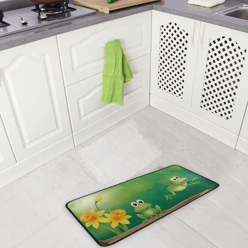 Miniatura 2 de Alfombras de cocina con diseño de dos ranas verdes, antideslizantes, suaves, alfombra de baño, alfombra para decoración del hogar, 39 x 20 pulgadas