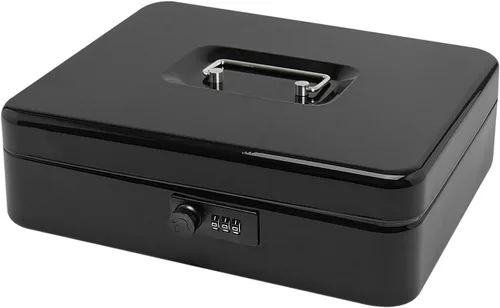 Caja de efectivo de acero seguro con cerradura de combinación y bandeja extraíble, organizador de dinero de metal para uso doméstico y oficina Negro