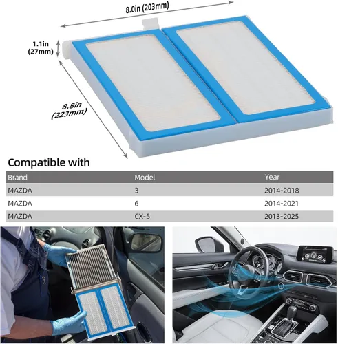 Miniatura 3 de CF11811 - Filtro de aire de cabina compatible con Mazda 3 (14-18), 6 (2014-2021), CX-5 (2013-2025) reemplaza #KD4561J6X, KR1161J6X, MP111KD45 Filtro