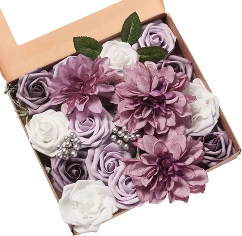 Miniatura 16 de Juego de flores artificiales, flores falsas para bricolaje, centros de mesa para bebé, ramo de novia, ramo de boda, arreglos de flores, velas