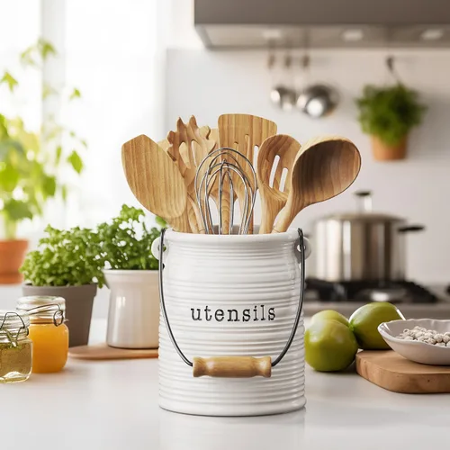 Miniatura 2 de Barnyard Designs Soporte de cerámica para utensilios de cocina de granja para encimera, utensilio decorativo de cocina para encimera, soporte