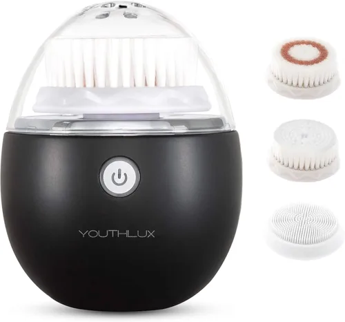 Pure Radiance, cepillo de limpieza facial vibratorio, limpiador facial eléctrico, 3 modos, 3 cabezales de cepillo (2 cerdas, 1 silicona), Negro