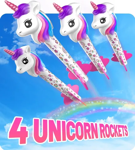 Miniatura 3 de beefunni Lanzador de cohetes de unicornio para niños, 4 unicornios, juguetes al aire libre para niñas, regalos de Navidad, Pascua, cumpleaños