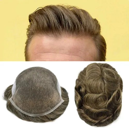 Miniatura 19 de Mens Toupee Hair Piece Human Hair Replacement System For Men Soft French Lace Men Hair System Hairpieces For Men Toupee For Men Protesis Capilar