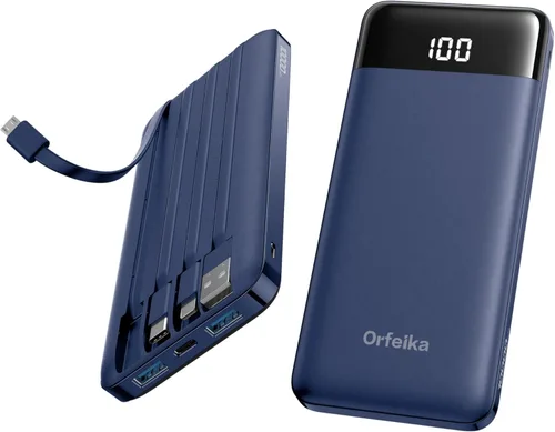 Miniatura 10 de Orfeika Cargador de teléfono portátil, Banco de energía portátil de 10000mAh con cables incorporados, paquete de batería esencial para viajes