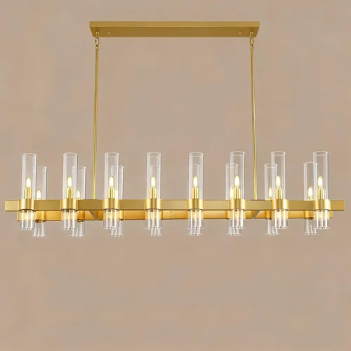 Miniatura 2 de Candelabros Lineales Dorados para Comedor, Candelabro Rectangular de 54" con Vidrio, Candelabros Modernos de 16 Luces Sobre Mesa, Candelabro