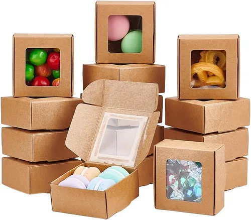 Miniatura 33 de BENECREAT Paquete de 30 cajas rectangulares de papel kraft marrón de 3.3 x 2.3 x 1 pulgadas con ventana transparente para regalos de boda, fiesta