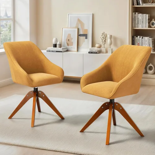 Miniatura 10 de MoNiBloom Silla giratoria decorativa, sillón moderno de mediados de siglo con patas de madera maciza, silla de escritorio de oficina en casa, sin
