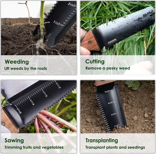 Miniatura 4 de PERWIN Hori Hori - Cuchillo de jardín, herramientas de jardín con funda, hoja de acero inoxidable de 6 pulgadas con borde de corte, mango ergonómico
