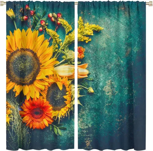 Miniatura 45 de Cortinas opacas con diseño de girasoles para ventana, puesta de sol sobre girasol, para dormitorio, sala de estar, cocina, decoración del hogar, 42