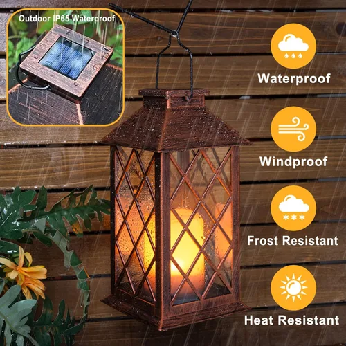 Miniatura 5 de TAKE ME Linternas solares de 35,6 cm para jardín al aire libre, linterna colgante impermeable con luces LED parpadeantes, sin llama, para mesa, al