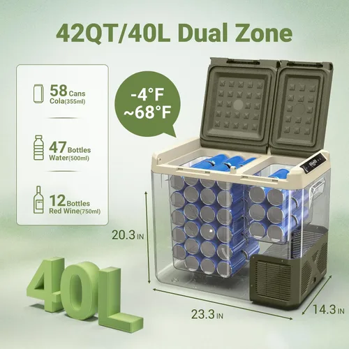 Miniatura 3 de BODEGACOOLER Refrigerador portátil de 12V, refrigerador de coche de 42 cuartos de galón (40L) de doble zona, control por aplicación de refrigerador