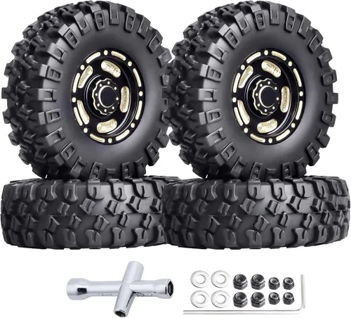 HobbyPark Ruedas y neumáticos Beadlock de latón 1.0 para 1/18 TRX4M Upgrades Parts 1/18 SCX24 1/24 RC Crawler de repuesto, juego de 4 (tipo B)