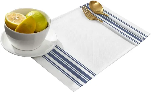 Miniatura 2 de Juego de 4 manteles individuales antideslizantes para interiores, diseño de rayas azules y blancas, para cocina, mesa de comedor, vacaciones, patio
