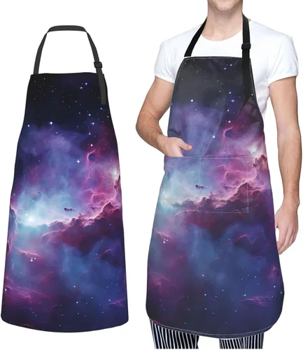 Miniatura 8 de Delantales de galaxia púrpura y azul para mujer con 2 bolsillos, delantal de cocina para hombres, resistente al agua y al aceite, delantal ajustable