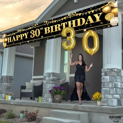 Miniatura 7 de KatchOn, Cartel grande de feliz cumpleaños 30 para patio, 120 x 20 pulgadas, decoraciones de cumpleaños número 30 para mujeres y hombres, pancarta