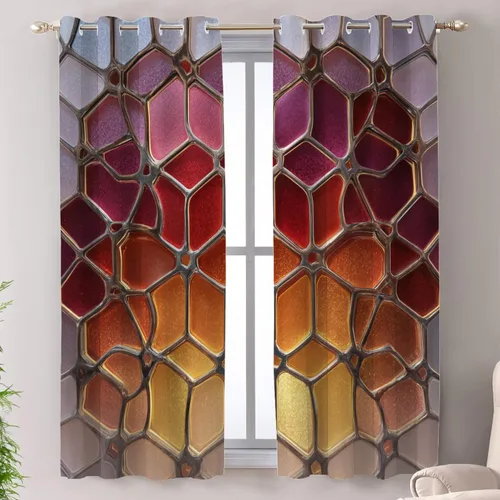 Miniatura 61 de Shrahala Abstract Pattern Geometric Blackout Window Curtains, Concentric Squares Thermal Insulated Curtains Grommet Long Drapes for Bedroom,Living