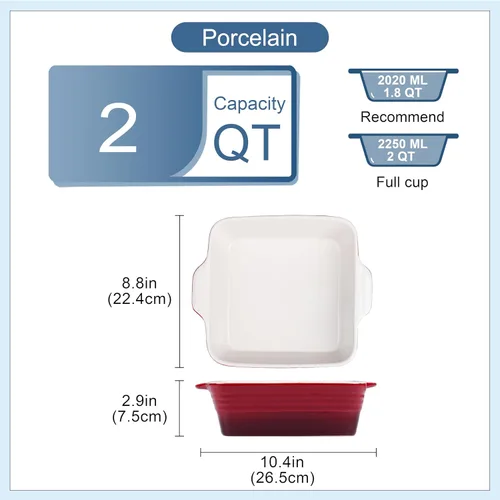 Miniatura 2 de LOVECASA Molde para hornear de 8x8 pulgadas, molde cuadrado de 2 cuartos de galón para pastel, molde para hornear de brownie de gres antiadherente