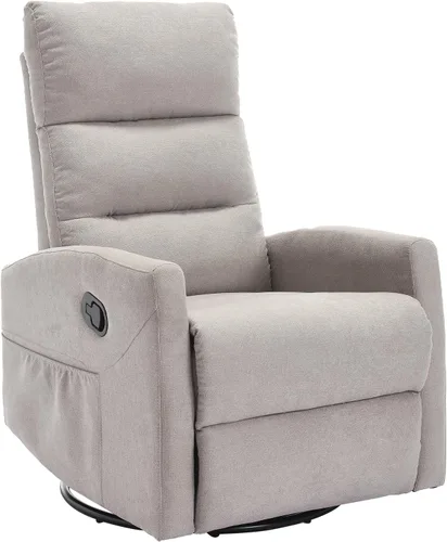 Miniatura 11 de PELUMY Silla reclinable manual, giratoria de 360° y sillón reclinable balancín con reclinable de 155°, sillón reclinable de tela compacta para Beige