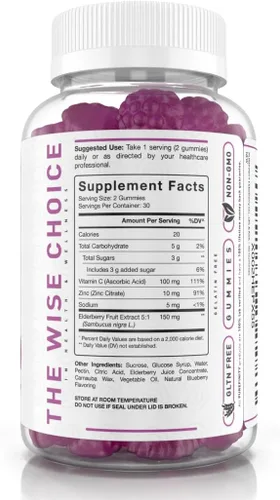 Miniatura 5 de PUREFINITY Gomitas de saúco con sambucus, vitamina C y zinc, tu suplemento diario perfecto 3 en 1 para niños y adultos, sin gluten, sin OMG