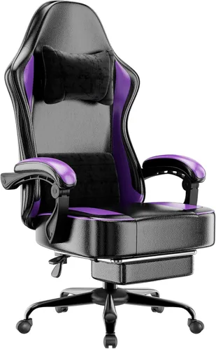 Miniatura 15 de Silla para juegos con respaldo alto de tela para computadora con cojín de resorte con bolsillos y reposapiés, silla de juego de altura ajustable