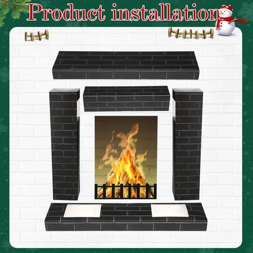 Miniatura 3 de AmazingSpark Chimenea de cartón navideño 3D falso 35.5 x 31.5 x 8 pulgadas, chimenea corrugada con accesorios de fotos de fuego, soporte de cartón