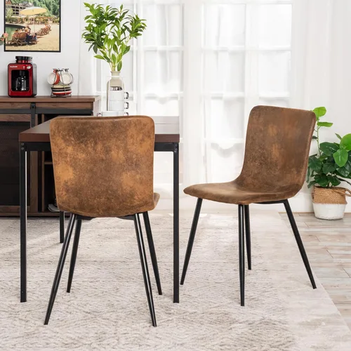 Miniatura 7 de FurnitureR Juego de 2 sillas de comedor, silla auxiliar tapizada de gamuza con respaldo medio, asiento suave y patas de metal resistentes para Marrón