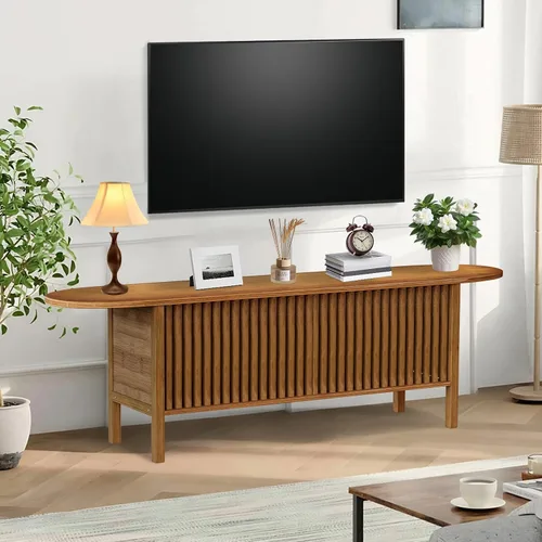 Miniatura 14 de Soporte de TV de bambú para televisores de hasta 65 pulgadas, centro de entretenimiento con almacenamiento, mesa consola multimedia con estante